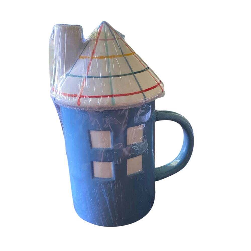 New and in Wrap World Market House with Chimney Lidded Coffee Mug 12 oz.